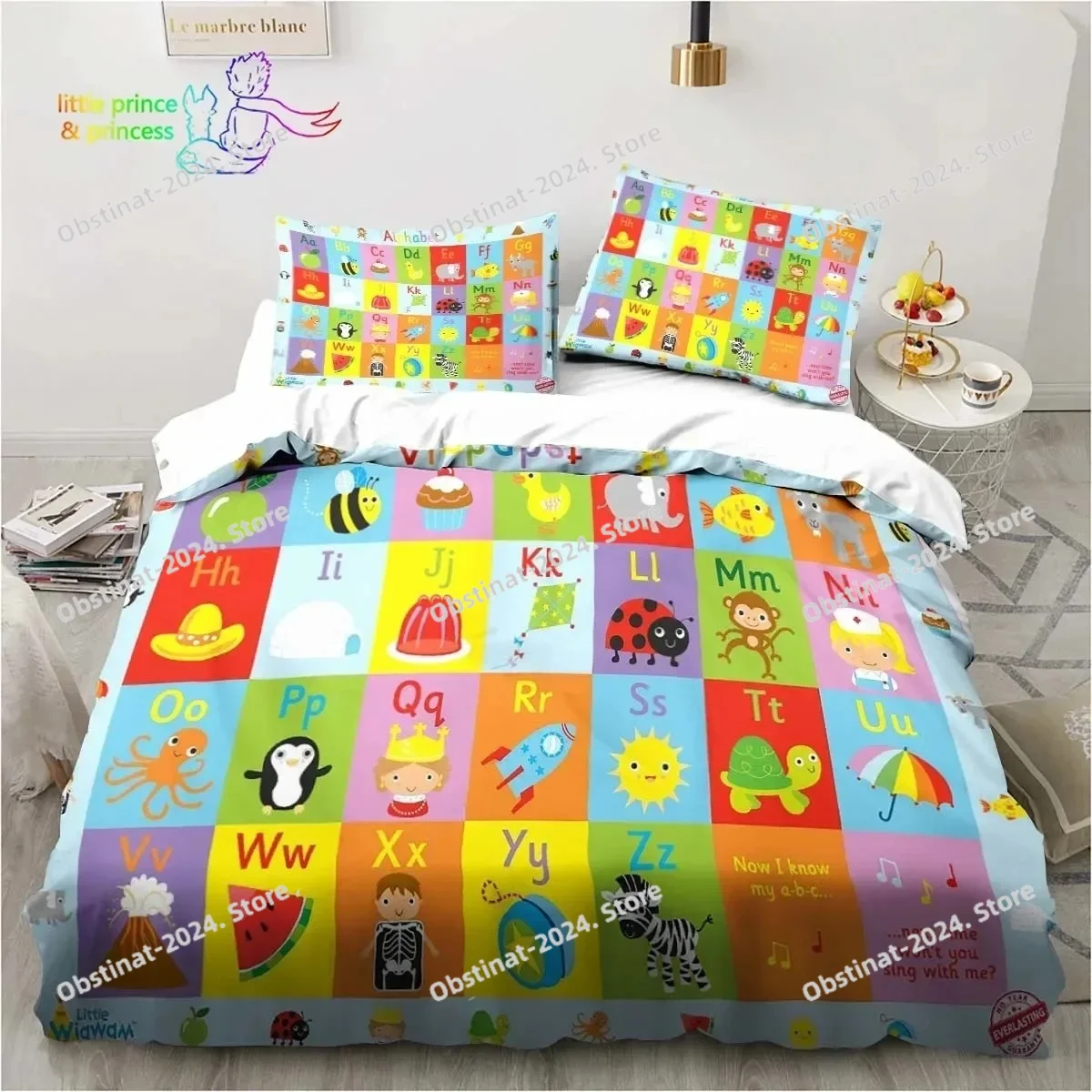 Educational Alphabet Bedding Set Printed Bed Set Duvet Cover Sheet Pillowcase Bed Soft Quilt Cover Full Queen King Size Gift