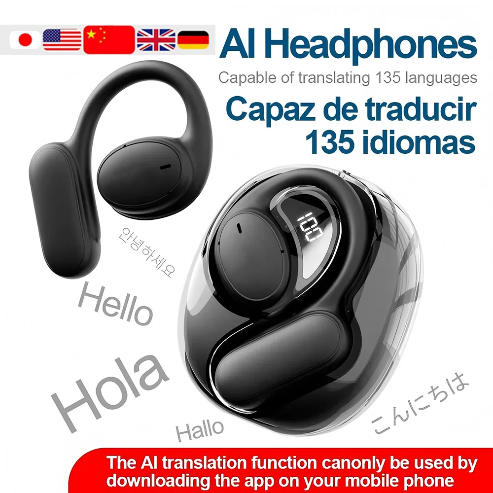 Multiple Choice Openair5 AI Bluetooth Translation Earphones Hanging Ear Type AI Intelligent 100+ languages Meeting Earphone Gift