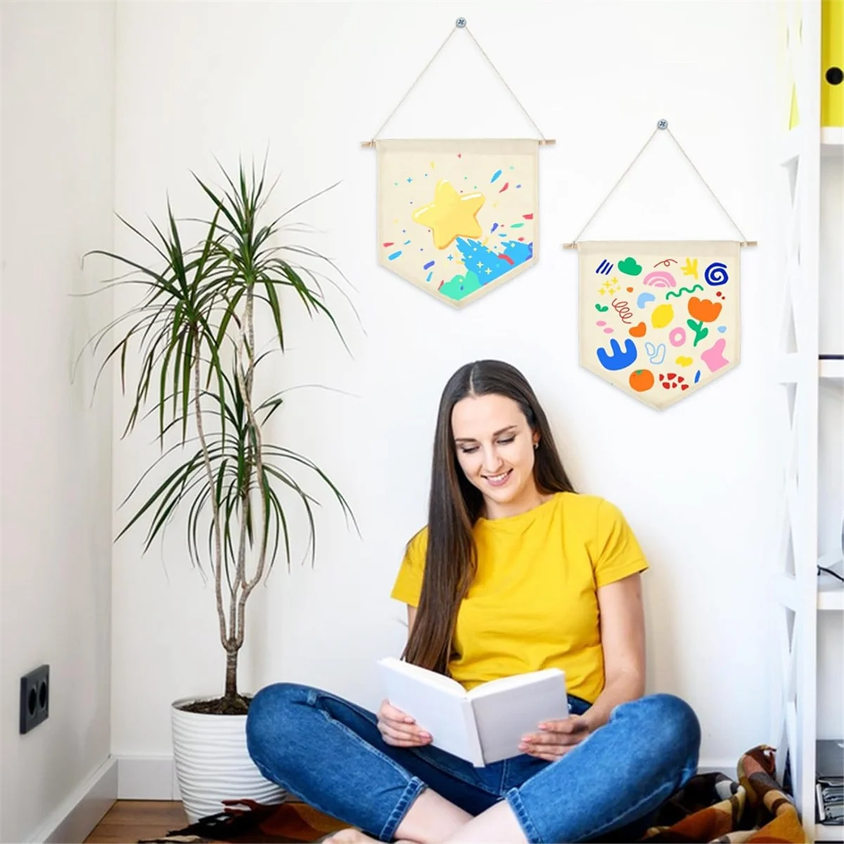 2025+ 6 قطع من لافتة القماش الفارغة، لافتات قماشية مع وتد خشبي، حامل لافتة عرض جدارية من المينا لدبابيس المينا