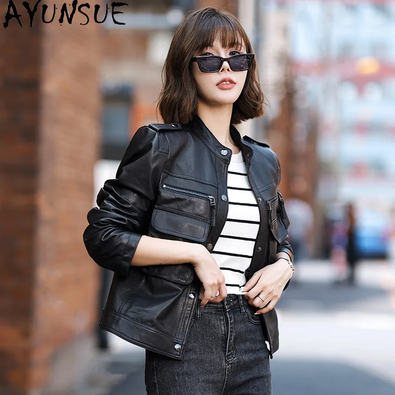 AYUNSUE Real Leather Jacket Woman Autumn Clothes 100% Sheepskin Coat for Women Fashion 2026 Short New in Coats Jaqueta De Couro