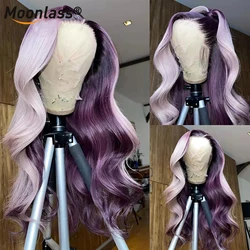 Peruca de cabelo humano frontal do laço brasileiro, destaque roxo, onda do corpo, densidade de 180%, 13x4