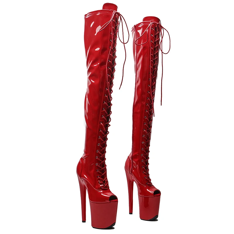 

Leecabe 20CM/8inches patent leather Women New Design Extreme High Heel Erotic Lap Dancing Stripper Shoes Platform Lace-up 5B