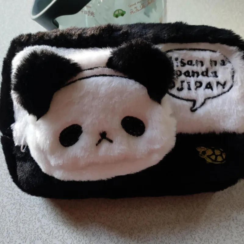 Panda High-aesthetic Pencil Case Cute Embroidered Panda Head Makeup Bag Stylish Black And White Color-matched Coin Purse New Bag