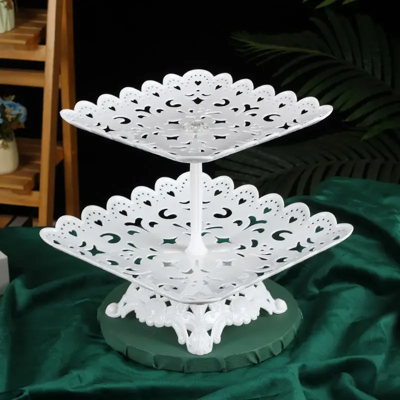 New European Petal Plastic Fruit Tray 1-2-3-tier Snack Rack Dried Fruit Storage Multi-layer Fruit Tray Dessert Cake Stand