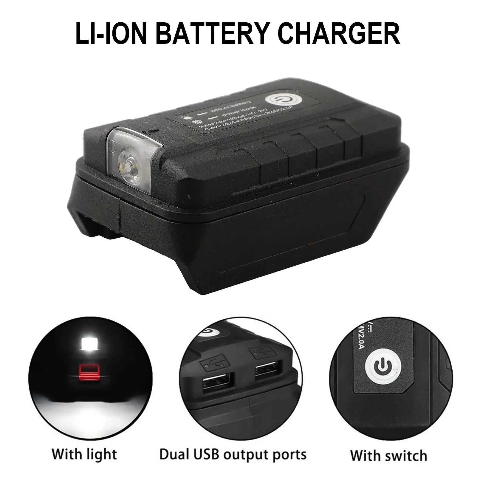 Battery Adapter With LED Light For Dayi A3/2106 18V Lithium Battery USB Converter DC 14V-21V Maximum 2A Adapter        New