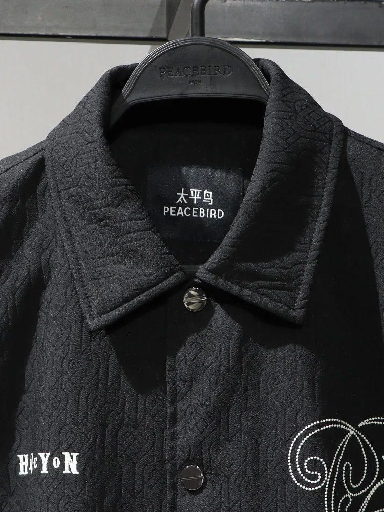 

Peacebird Men's Casual Jaet B2BCF03 Spring 2025 Faion Urban Sle Polyester Fiber Long Sve Flip Collar Outerwear