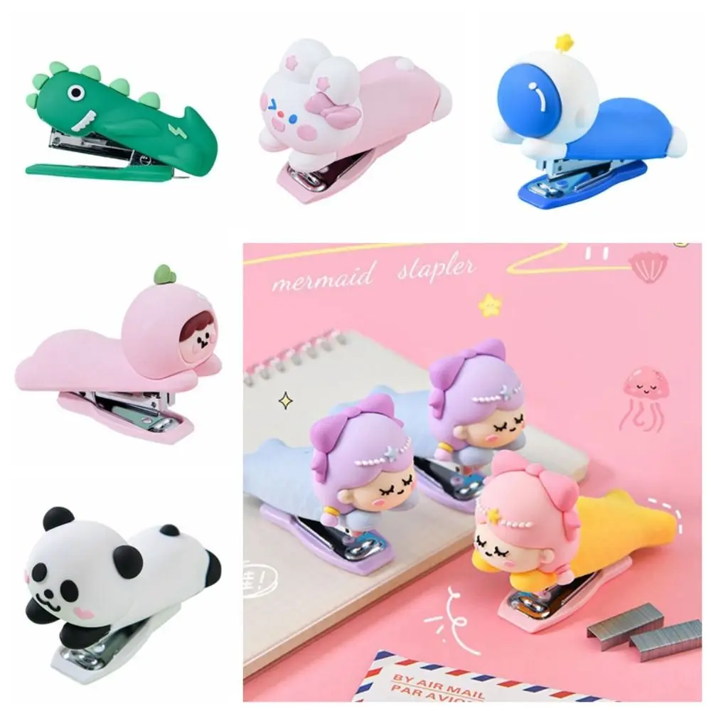 Use 10# Staples Stapler Panda/Astronaut/Dinosaur Mini Portable Stapling Machine Effortless Labor-saving Bookbinding Machine