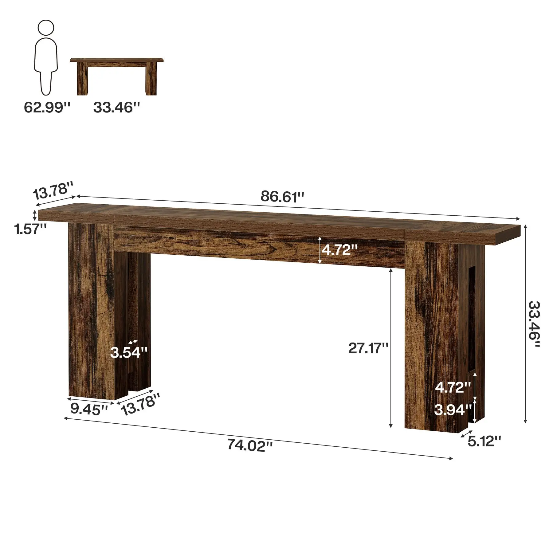 86.6 Inch Extra Long Console Table, Rustic Narrow Farmhouse Sofa Table Behind Couch, Wooden Entryway Table for Living