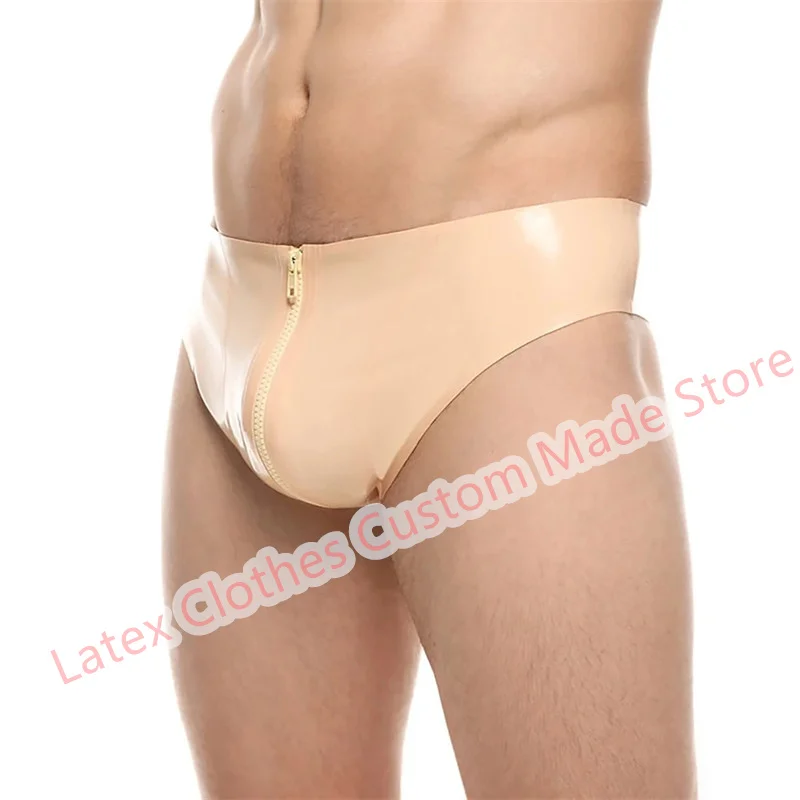 Sexy Latex Briefs Rubber Shorts Underwear Black with White Trim for Men Wear Thong G-string