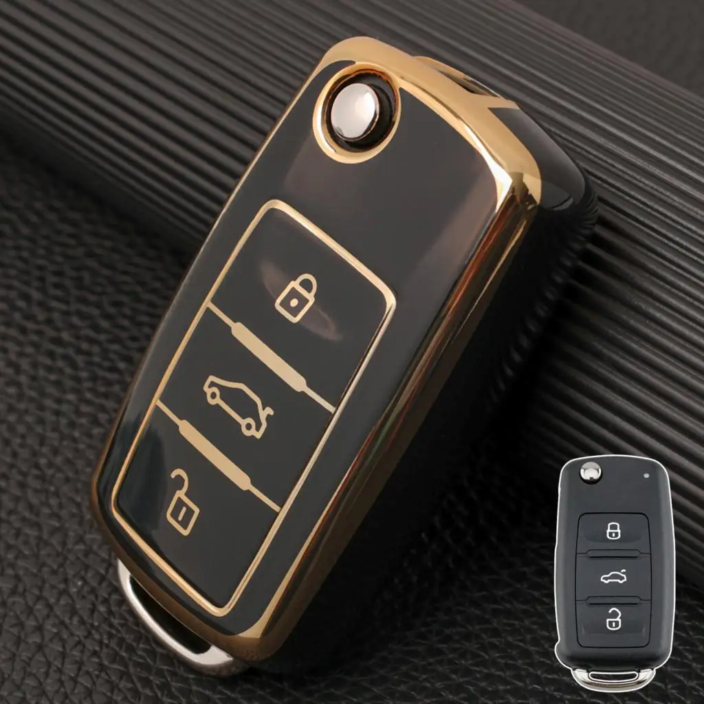 For Volkswagen Golf Mk6 Cab Estate Plus Sharan Transporter Kombi 3 Button Folding Remote Flip TPU Key Fob Chain Case Cover Shell