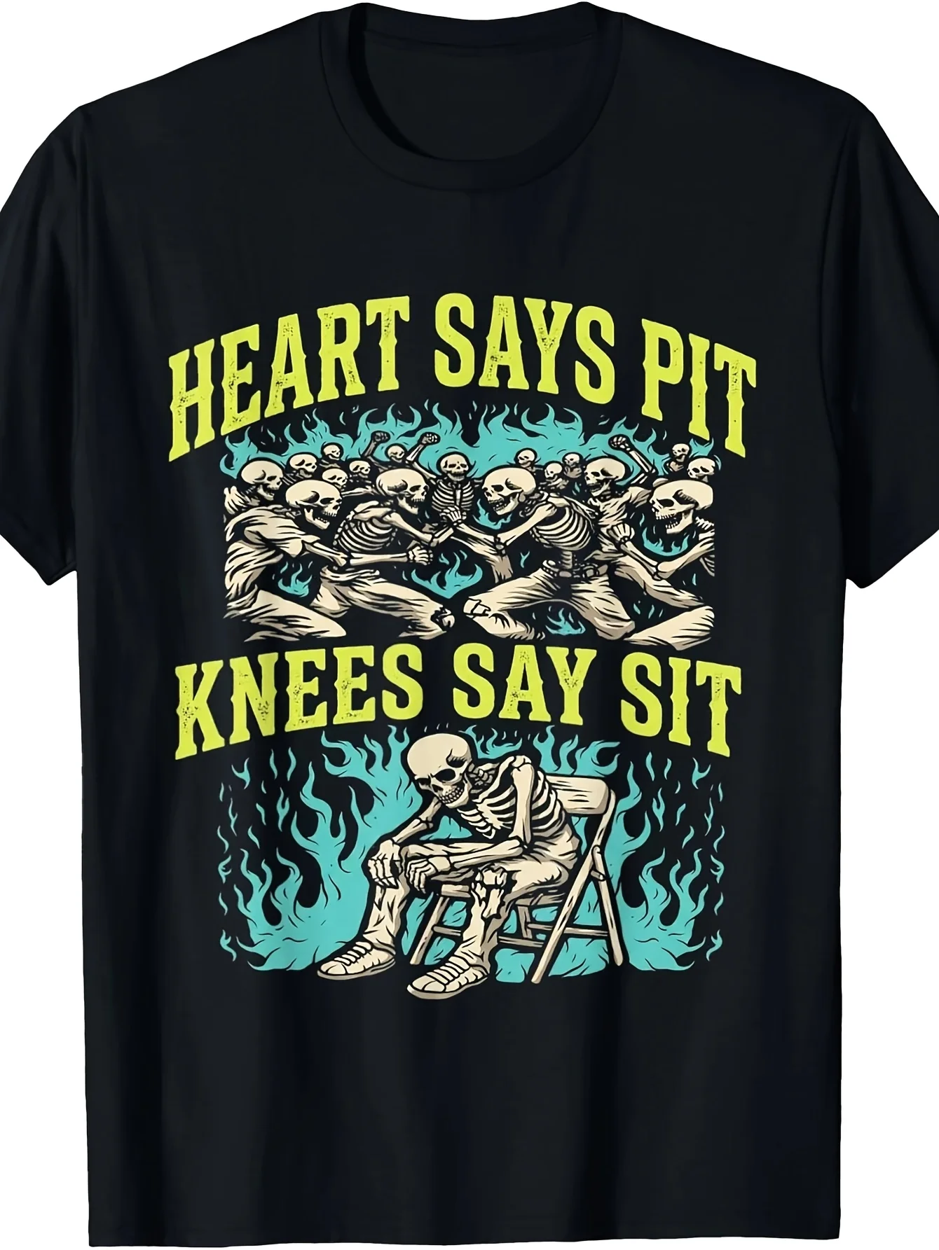 Vintage Women's Heart Says Pit Knees Say Sit Skeleton T Shirt Men's Streetwear Oversized Tee Summer Tops Y2K  Retro Clothing