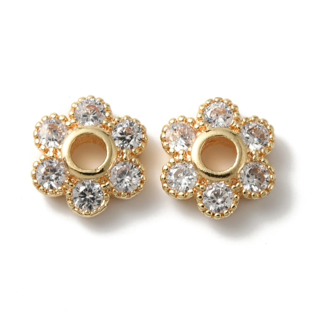 50Pcs Brass Cubic Zirconia Flower Bead Cap Multi-Petal Floral Bead Spacer for Earrings Necklaces Jewelry DIY Crafts Making