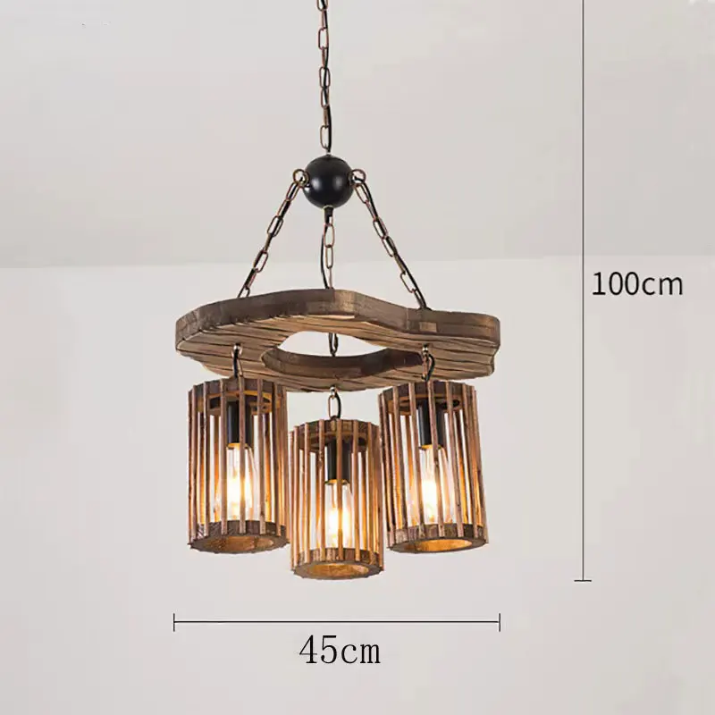 American Vintage Restaurant Pendant Light Cafe Bar Counter Barber Shop Personalized Wood 3 heads Chandelier Hanging Lamps