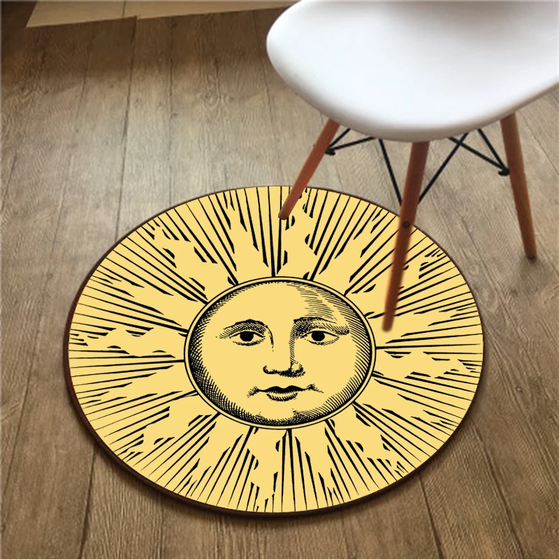 Tapis Rond Étoilé Soleil et Lune Lea pour Salon, Polymères de Sol Artistiques, Tapis de oral et pour Chambre à Coucher