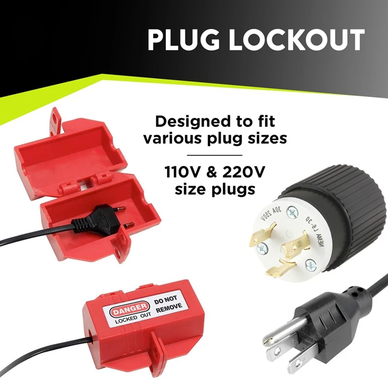 Plug elétrico vermelho Lock Tampa para Lockout Tag Kit, Bloqueio do cabo de alimentação, 110 V, 220 V