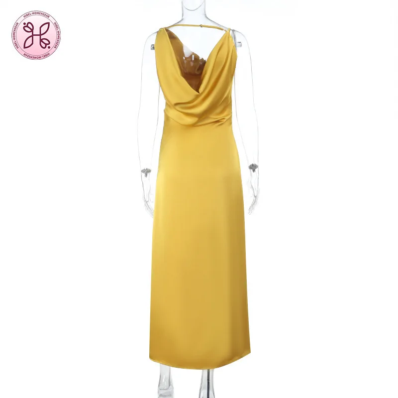 Robe à bretelles en satin 2025 |   Robe sexy dos bas avec décolleté drapé |   Robe longue de soirée célèbre Instagram