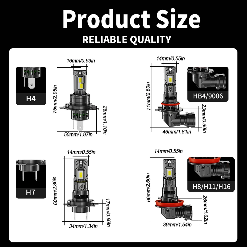 1/2PCS 20000LM Canbus H4 LED Headlight Bulbs 9003 HB2 H7 H8 H9 H11 H16(JP) 9005 HB3 9006 HB4 Car Light Turbo Led Diode Lamp H1