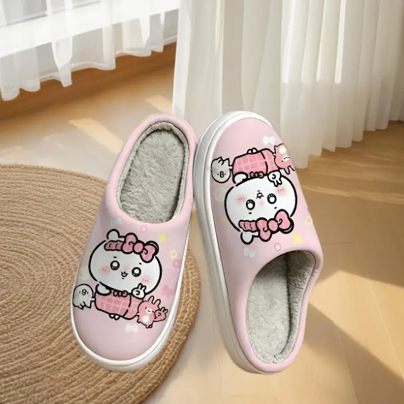 Chiikawa Cute printed cartoon cotton slippers, closed toe backless home slippers,warm,deodorant,anti slip and wear resistant
