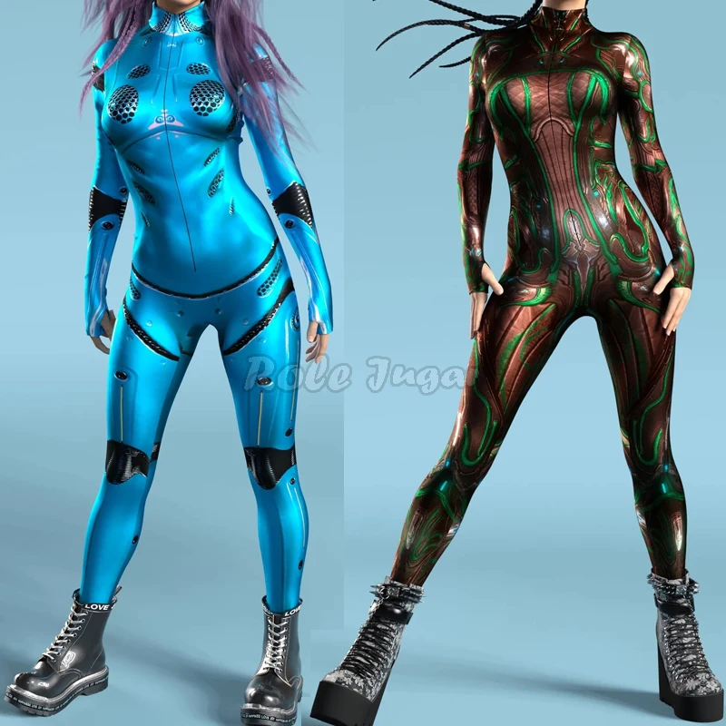 Halloween Party Costume Digital Printing Bodysuit Zentai Catsuit Cosplay Costume Muscle Mecha Colorful Bodysuit For Women