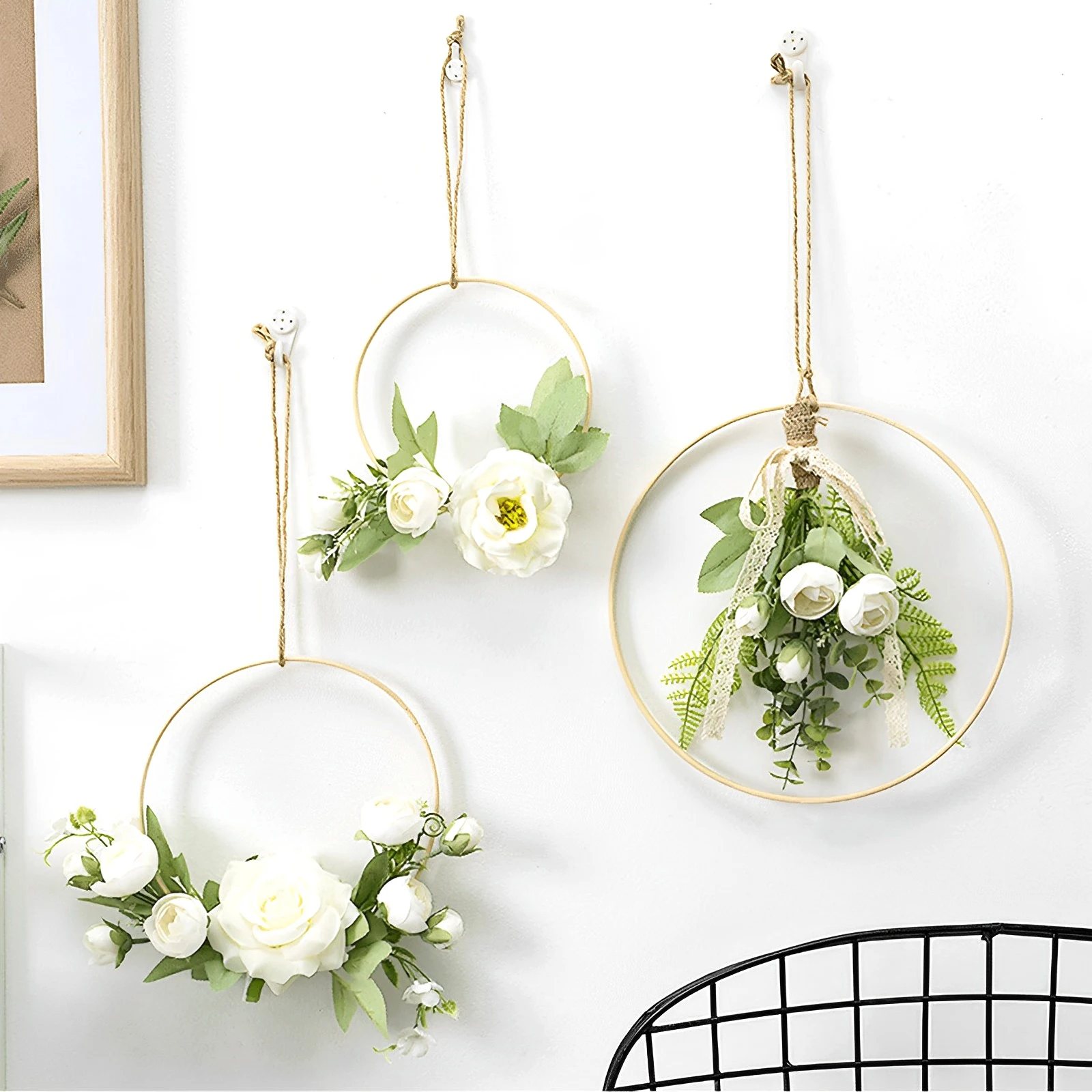 18Pcs Bamboo Rings Set 6 Sizes DIY Bamboo Hoops Set Multipurpose Bamboo Wreath Smooth Craft Hoop for DIY Wedding Wreath Decor