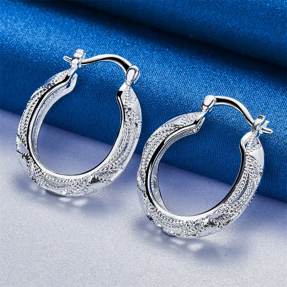 Elegant 925 Sterling Silver 30mm Delicate Openwork Round Earrings for Women, Charming Jewelry, Gifts, Party Accessories