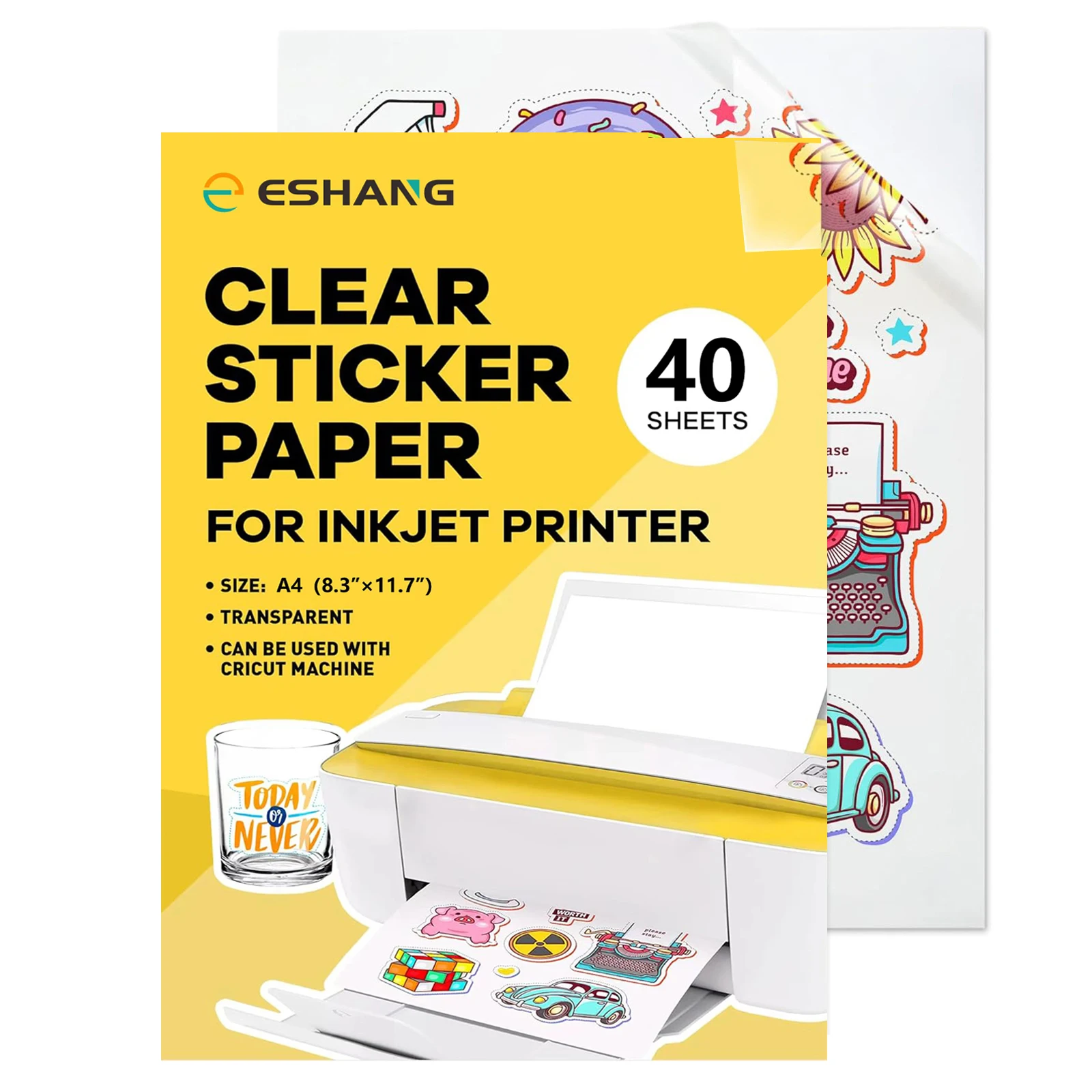40 Sheets A4 Clear Printable Vinyl Sticker Paper for Inkjet Printer Non-Waterproof Sticker Paper