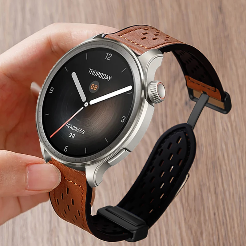 Bracelet en cuir à boucle magnétique, 20mm 22mm, pour Amazfit Balance/GTR 4 3 GTS2 3 4 4mini, pour Amazfit Bip 6 5 5 Unity/Active 2