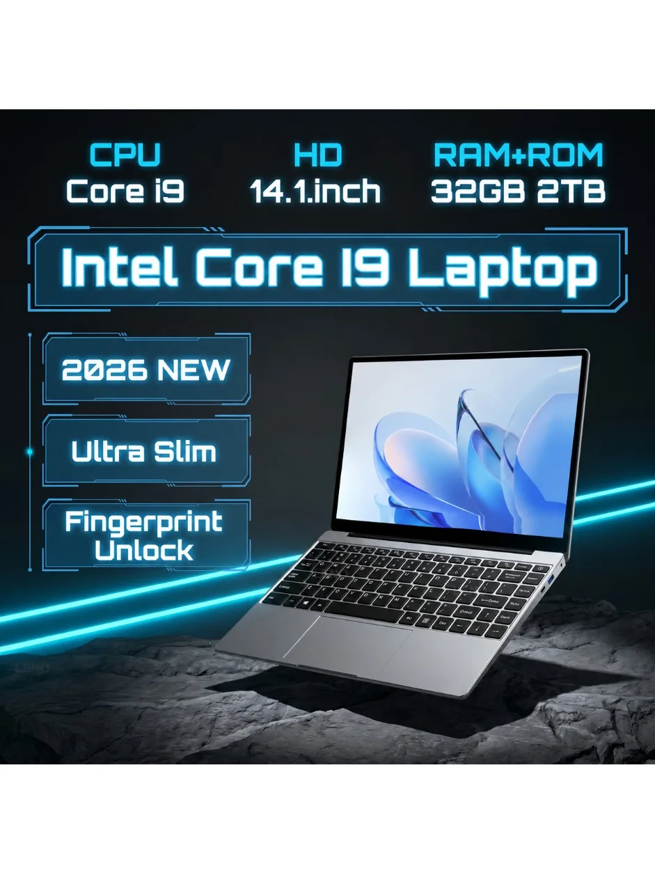 LENO 14,1 Zoll Ultra Slim Laptop 32GB 2TB Gaming-Computer PC Intel Core i9-9900 Windows 11 Gamer Office Ultra Slim Notebook 1080P HD