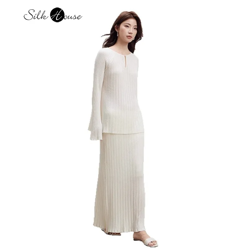 

2025 Autumn New Fashion Set Temperament Commuter 32% Wool Knitted Sweater Elastic Waist Hundred Fold Half Skirt Two Piece Set