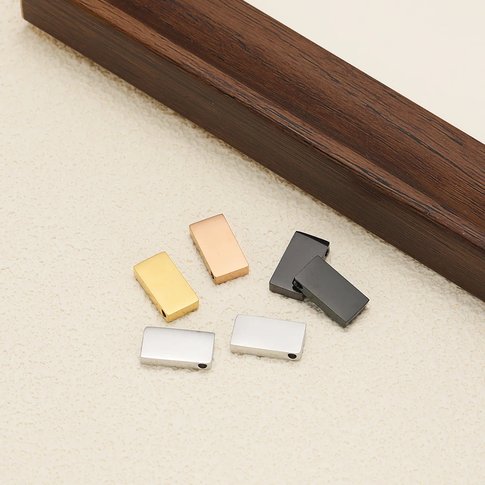 5Pcs Stainless Steel Rectangular Block Beads Hole Bead Spacer Beads for DIY Jewelry Making Necklace Bracelet Components 8x15mm