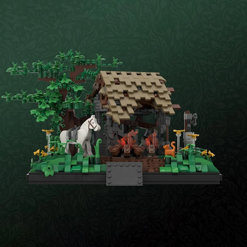 Castillo Medieval modelo Moc edificio BONFIRE & RUIN modelo tecnología regalo construcción escena famosa DIY montaje conjuntos de vacaciones Juguetes