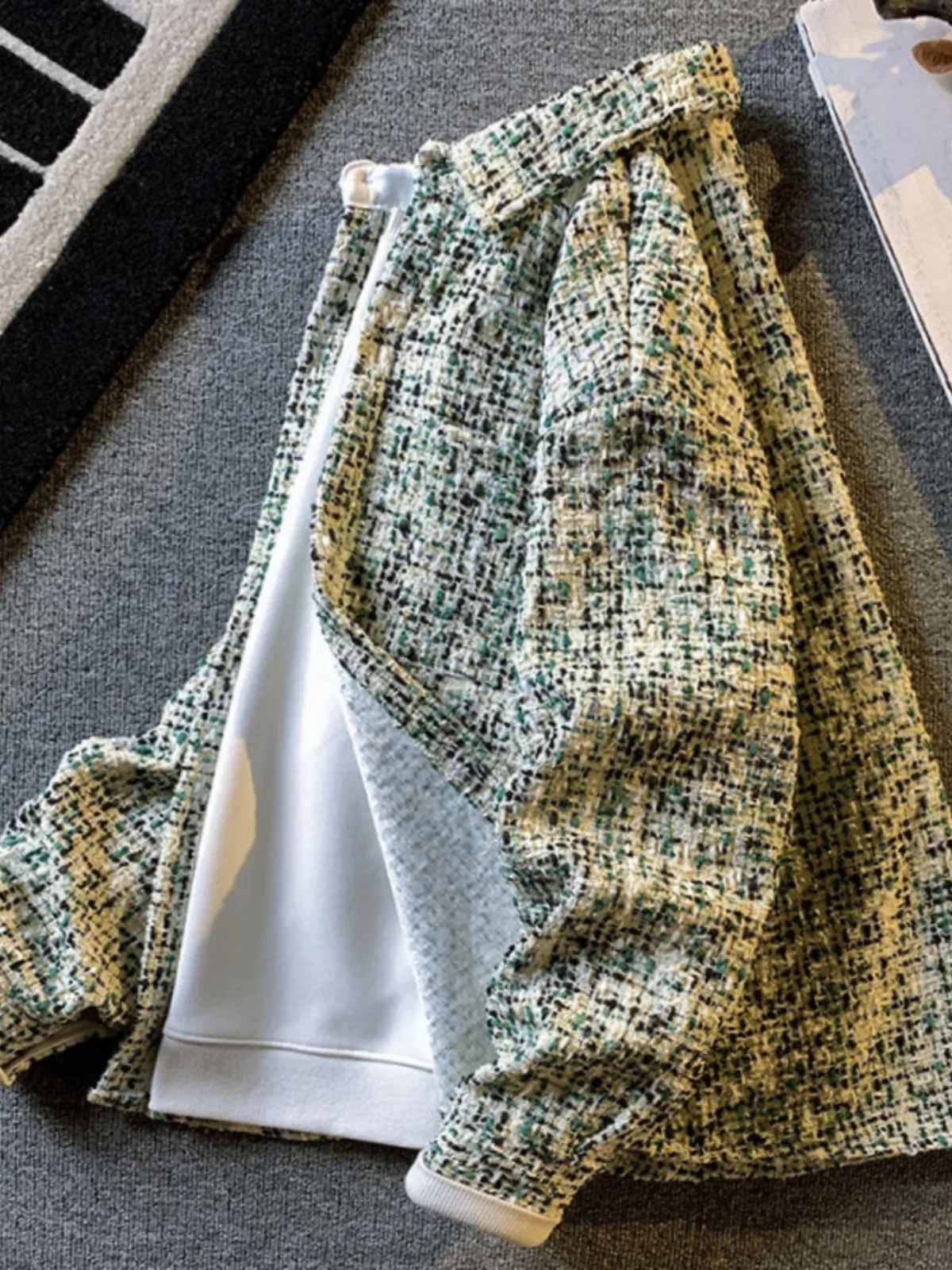 

Мужской вязаный жакет в клетку в стиле преппи, модный длинный жакет с высоким воротником, элитный, свободного кроя, с цветными вставками...