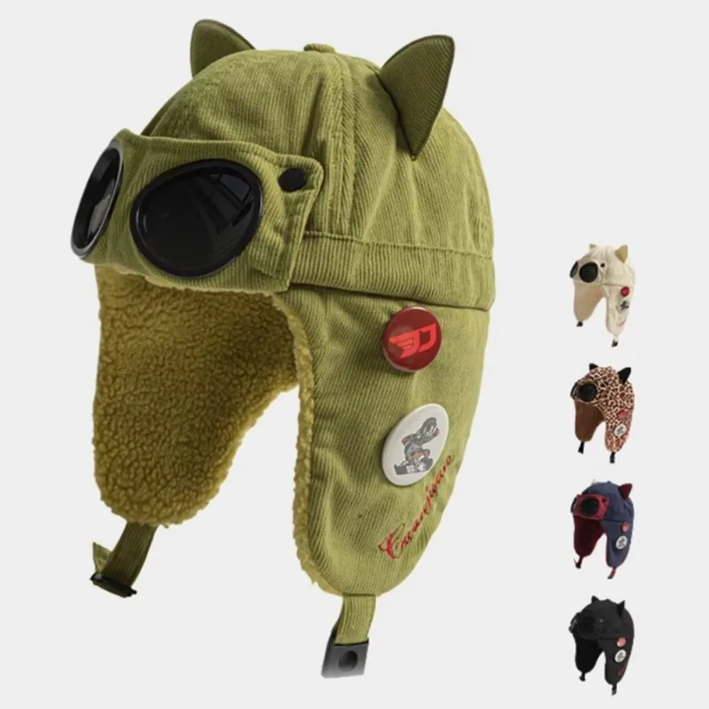 

Cute Fleece-lined Pilot Hat Warm Adjustable Bomber Hats Thickened Cat Ears Hat Winter Outdoor Fashion Wear