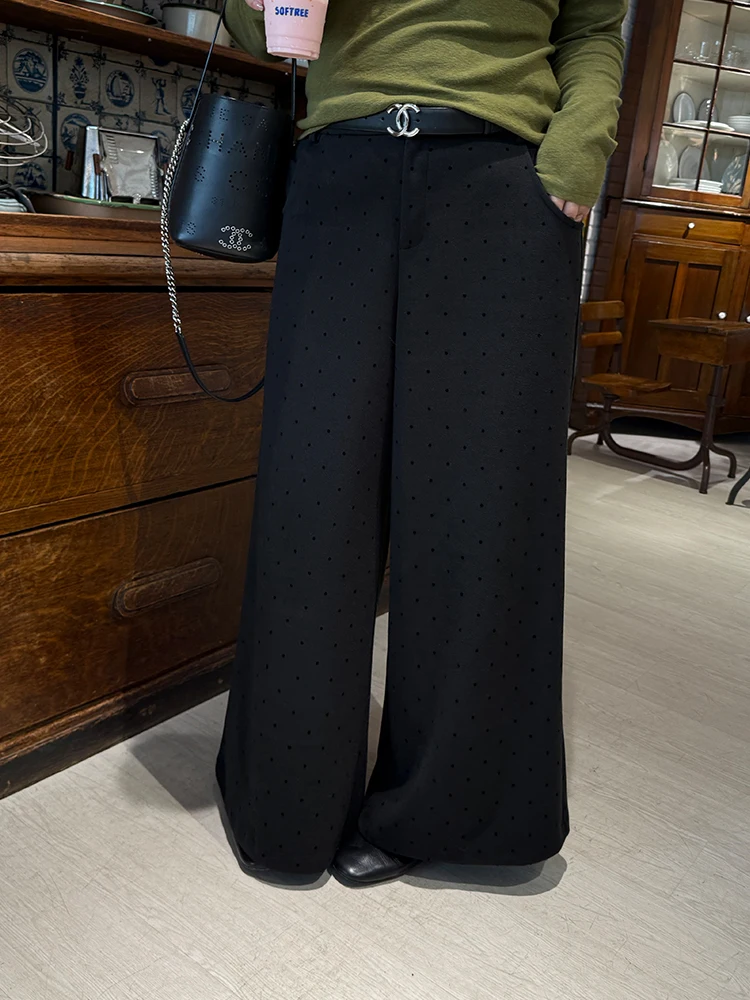 

Широкие брюки с высокой талией, большие размеры, драконы, привлекательные повседневные брюки в горошек, осенние модные женские брюки прямого кроя