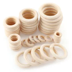 Unfinished Wooden Rings 20-60mm Baby Teether Accesories Natural Circle Wood Hoops DIY Crafts Jewelry Making