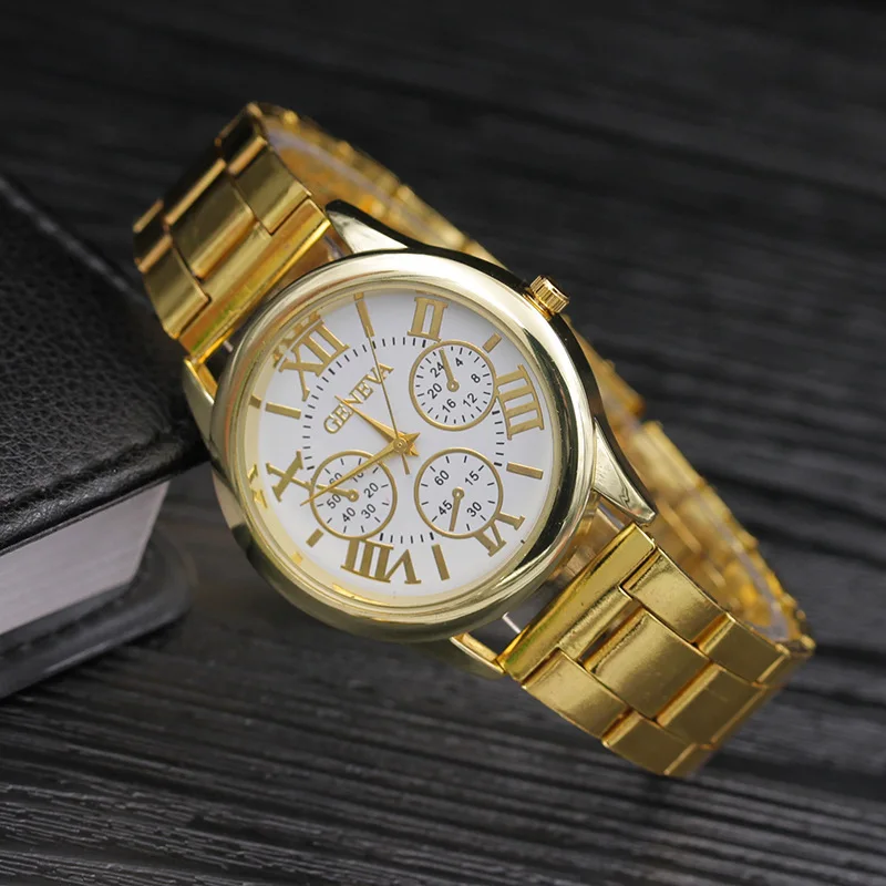 Geneva Roman Men's Watch Women's Watch Steel Belt Three Eye Watch Quartz Watch