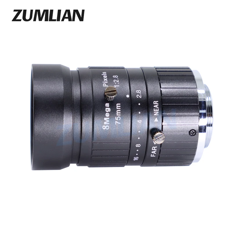 ZUMLIAN 75mm Prime Lens 1'' C-Mount F2.8 Manual Iris 8MP Low Distortion Lens for Industrial Inspection Machine Vision Cameras