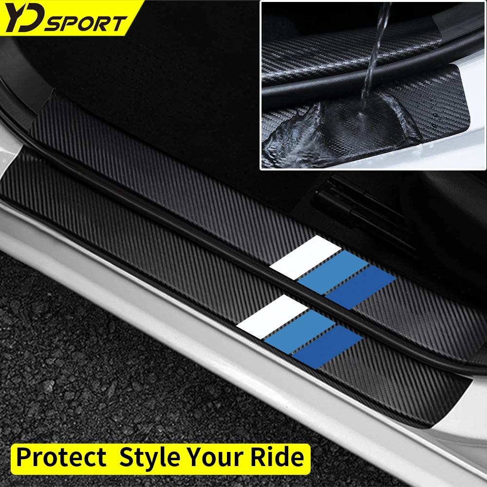 

9pcs Carbon Fiber Car Door Sill Protector Sticker Anti-Scratch Waterproof Decorative Tricolor blue for SUV Sedan Universal truck