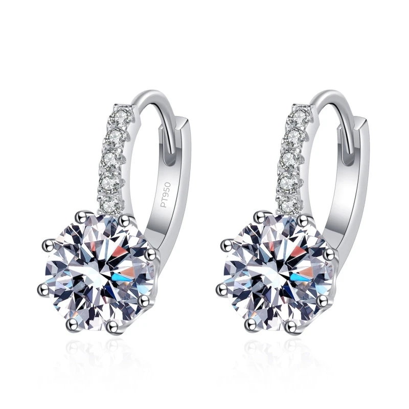 Luxury PT950 Platinum Brilliant Wedding fine Jewelry 2CT D Color vvs1 Moissanite Hoop Earrings for Women and family party wear