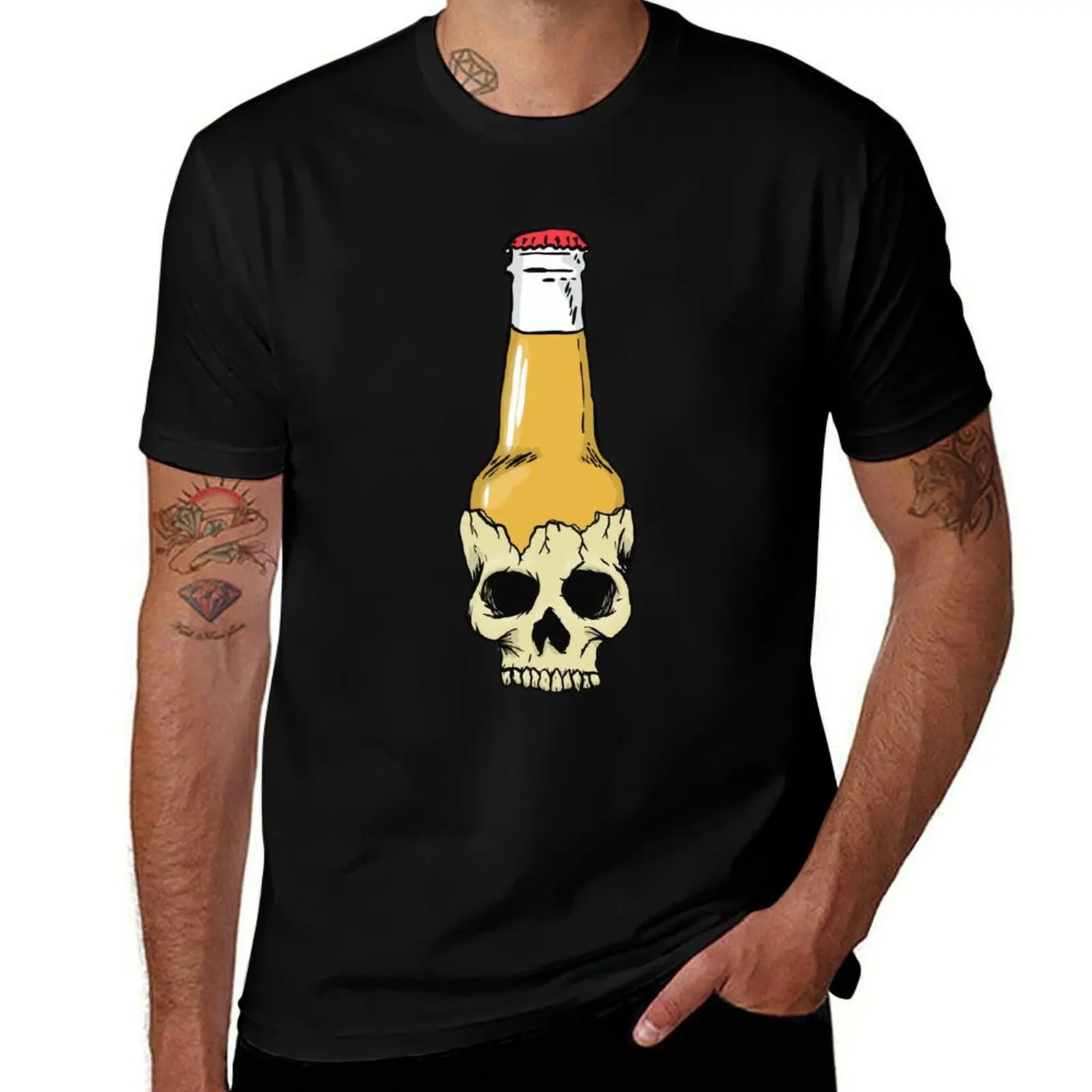 Skull Bottle Brewski - Beer Bottle Skull T-Shirt Fashion Letter Print T-Shirt