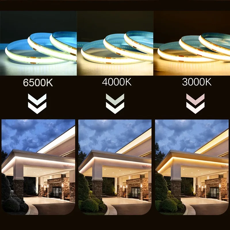 شريط إضاءة LED COB بطول 5 أمتار و10 أمتار، 320 مصباح LED/م، شريط LED مرن عالي الكثافة FCOB، شريط إضاءة خطي قابل للتعتيم، تيار مستمر 12 فولت 24 فولت