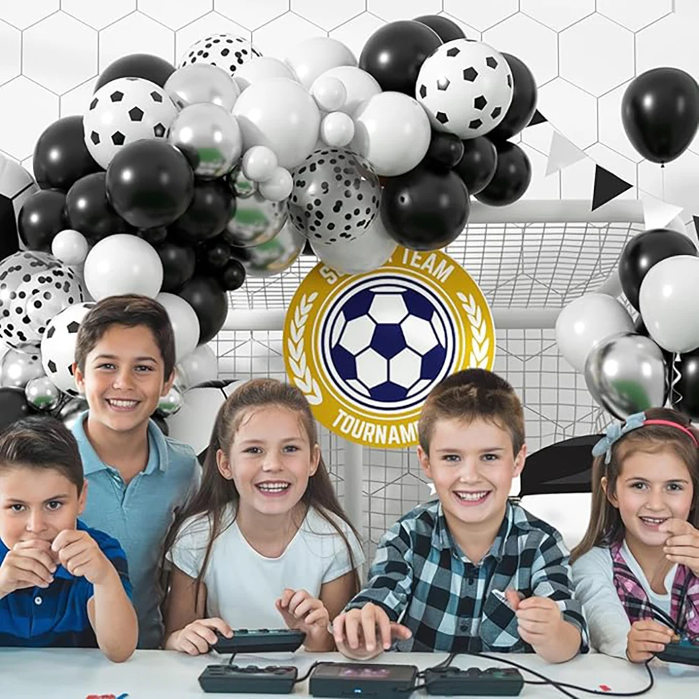 Soccer Balloons Garland Black White Silver Balloons Arch Kit Birthday Sports Soccer Fan Theme Globos Party Background Decoration