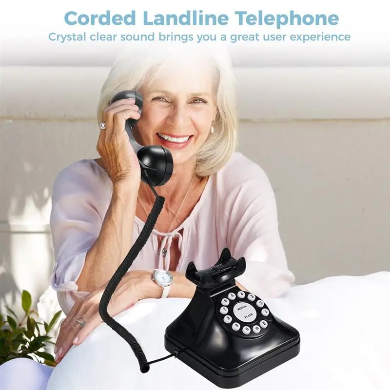 Corded Landline Telephone Crystal Clear Sound Vintage Landline Phone Redial Function Push-Button Operation Old Desk Telephone