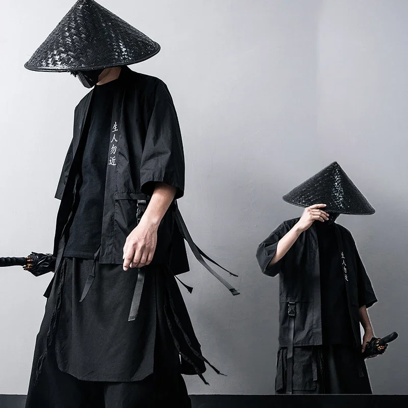 Cárdigan tipo Kimono negro tradicional japonés, traje de Cosplay de Diablo Samurai Ninja, abrigo estilo Hanfu chino, ropa de calle RZ2315, novedad de 2021