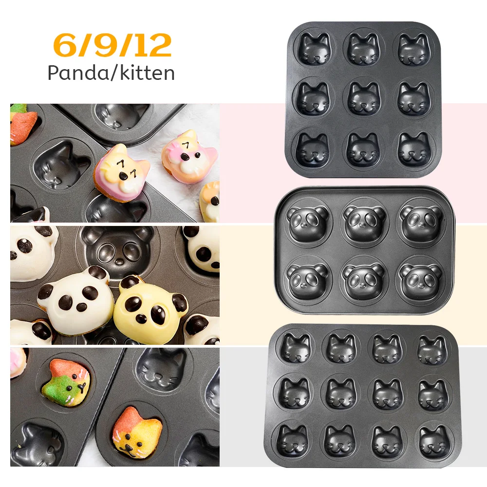 6/9/12Cavity panda cat Bakeware Madeleine Baking Pan Cartoon Animal Shape Muffin Cakes Home DIY Baking Mold Tool