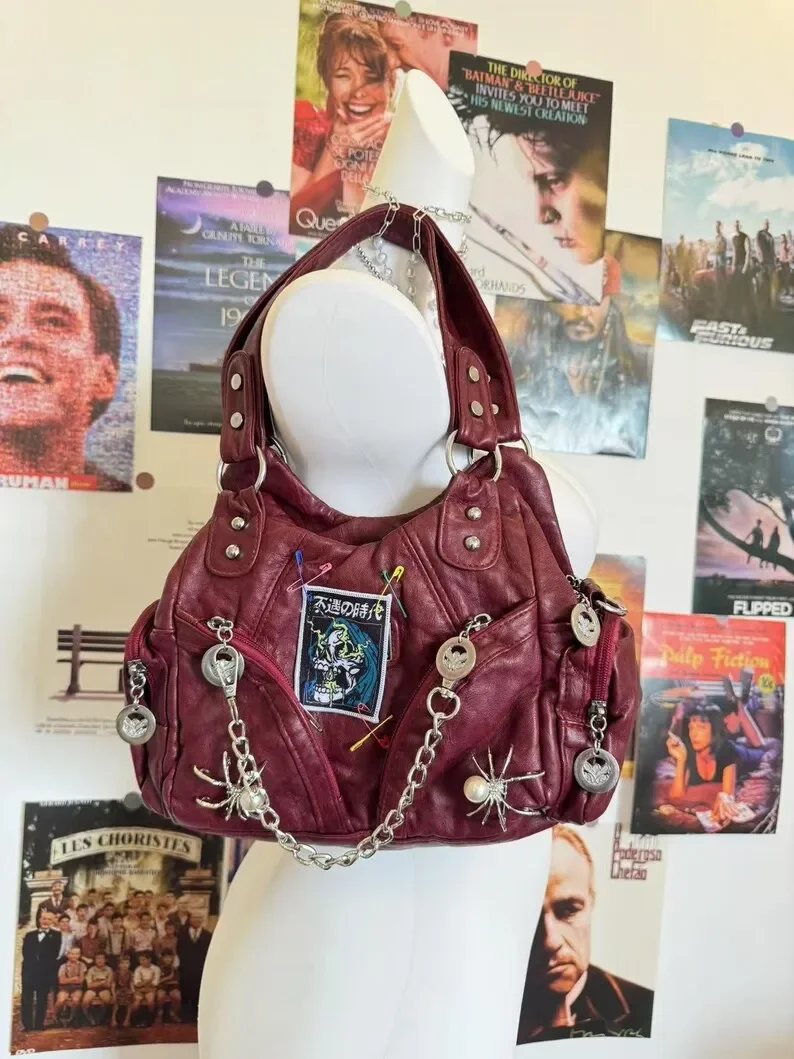 Women Patches Punk Design Girl Soft PU Leather Tote Bags Crossbody Bag Y2K Accessories Bag Y2K Shoulder Bag