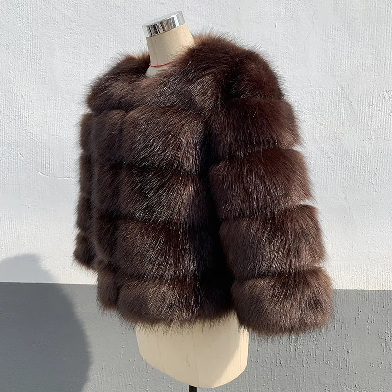 เสื้อแจ็คเก็ตขนเฟอร์เทียมลายไล่สี คอทรงกลม สำหรับผู้หญิง ฤดูหนาว  หนานุ่ม อุ่นสบาย  แบบมิงค์