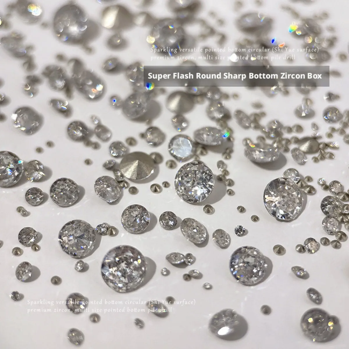 YYM Sparkling Round Pointed Bottom Zircon Clear White Nail Rhinestones Shiny Nail Diamonds Nail Art Decorations