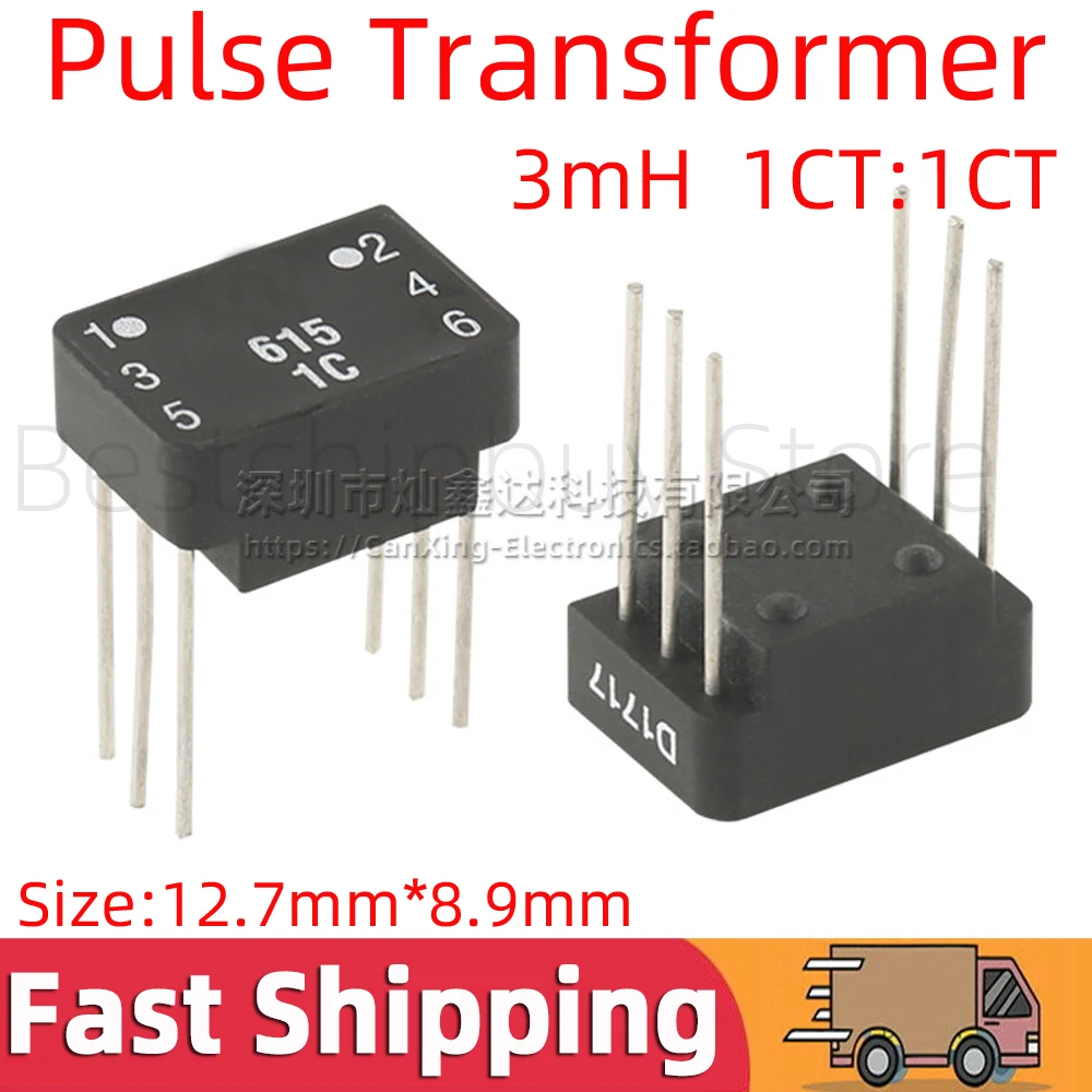 2pcs 76615/1C 76615 1C Digital Audio Signal Pulse Transformer Inductance 3mH 1CT:1CT 1:1 Isolation Pulse Transformer with Tapped