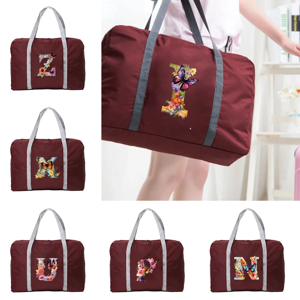 

Luggage Handbags Travel Bag Large Capacity Unisex Organizers Foldable Clothes Storage Duffle Carry Bags Butterfly Letter Pattern